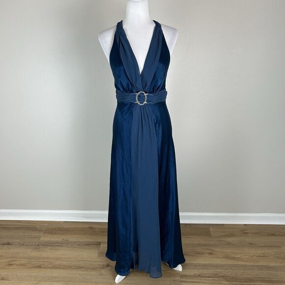 Donna Ricco Dresses & Skirts - 90s Donna Ricco dress size 6 100% silk fly away front maxi Event Evening Blue